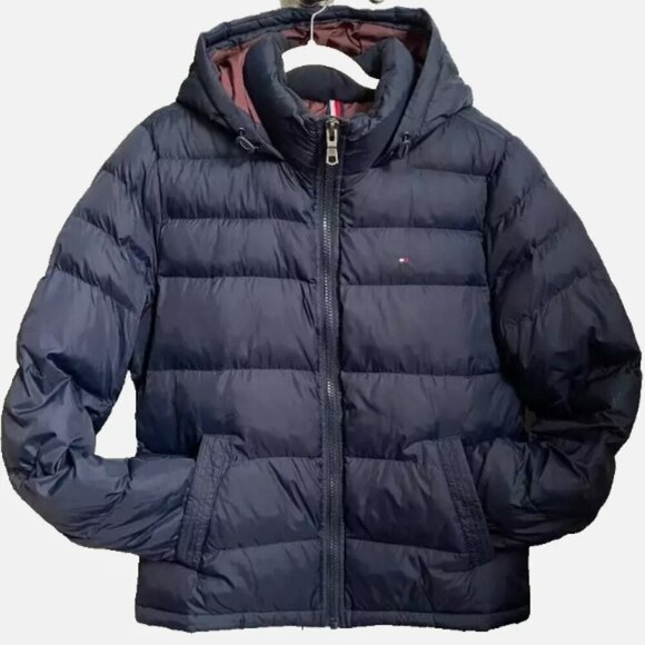 Tommy Hilfiger Men's Warm Hooded Puffer Jacket Water & Wind Resistant Navy - Picture 1 of 12